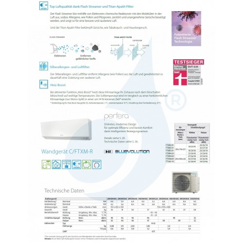 Daikin Duo Split Perfera 12000+15000 Btu 2MXM50A9 FTXM35A FTXM42A Klimaanlagen 3.5+4.2 kW WiFi R-32 Perfera All Seasons FTXM-...