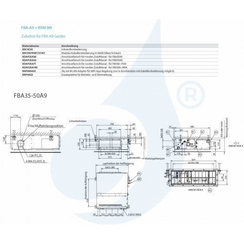 Daikin Mono Split Kanal 12000 Btu FBA35A9 RXM35R9 Klimaanlagen mit Drahtbefehl Madoka R-32 Mittlere Prävalenz FBA35A9+BRC1H52...