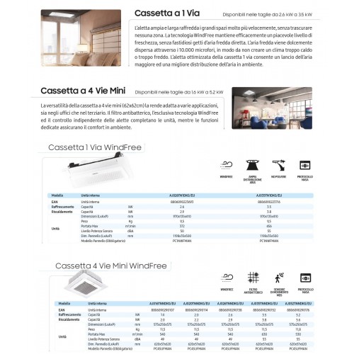 Samsung Klimaanlagen Quadri Split Kassettengerät 1 Luftauslass WindFree 9000+9000+9000+12000 Btu R-32 AJ080TXJ4KG/EU A++ A+ A...