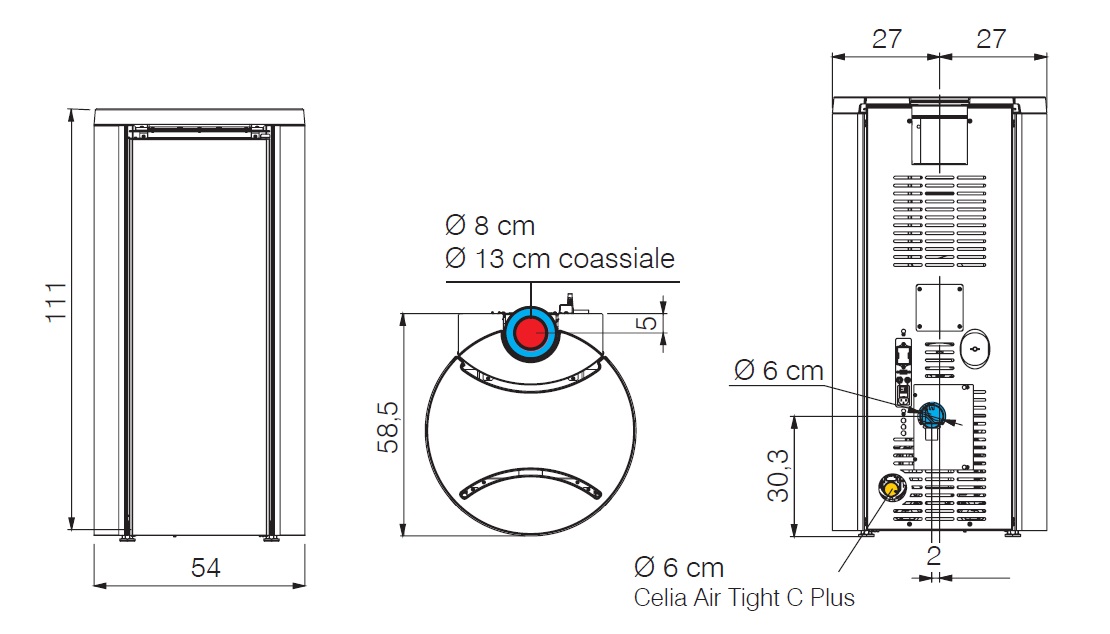 Pelletöfen Edilkamin 7.0 kW Celia Air Tight C metal Schwarz