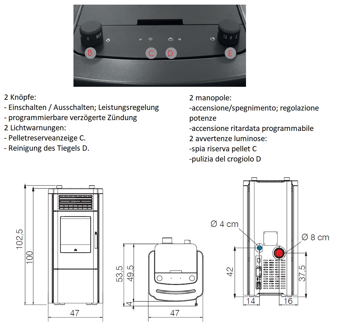 Pelletofen Edilkamin 8.3 kW Klik keramic Schwarz