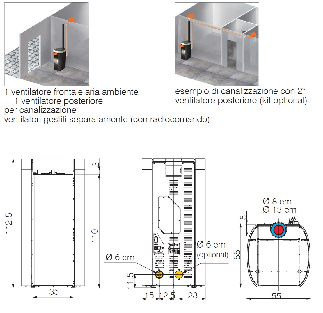 Pelletöfen Edilkamin 12.8 kW Rada Air Tight C keramic Schwarz