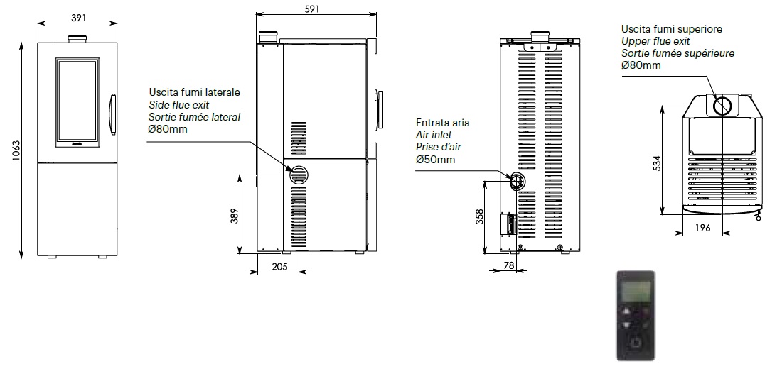 Pelletofen Ravelli 6.5 kW Alfa S metal Bronze