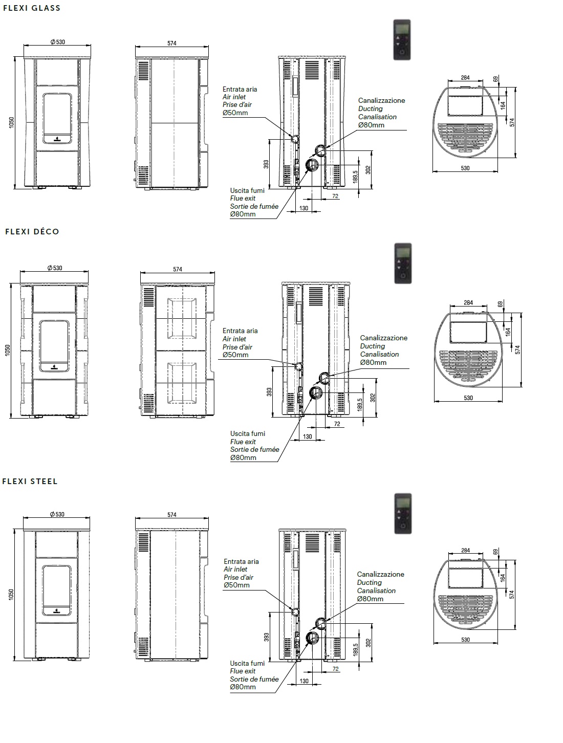 Pelletofen Ravelli 8.3 kW Flexi 9 Steel metal Silber