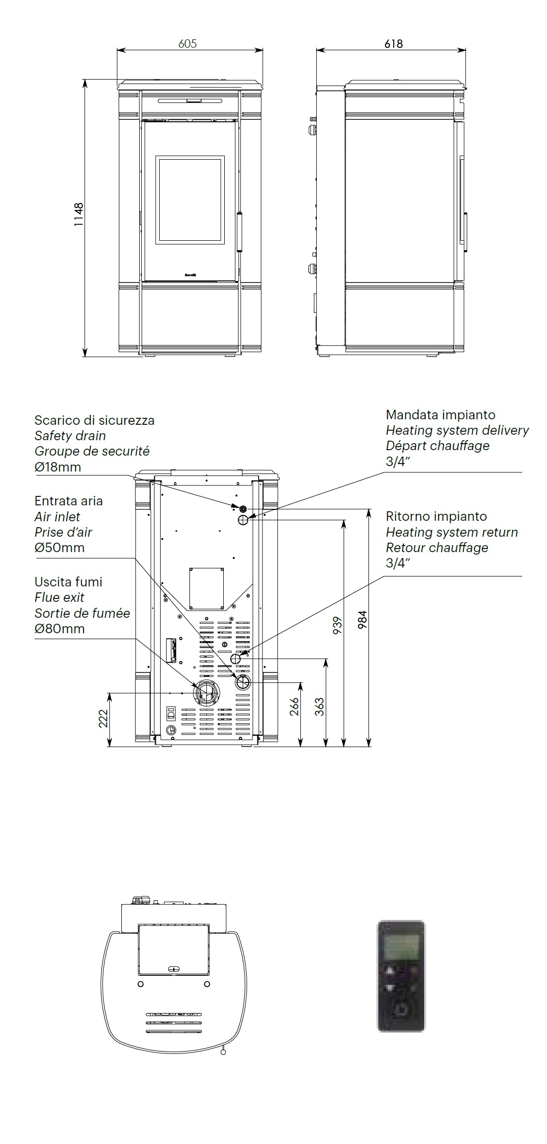 Hydro Pelletofen Ravelli 14.6 kW HRV 140 GLOBE keramic Bordeaux