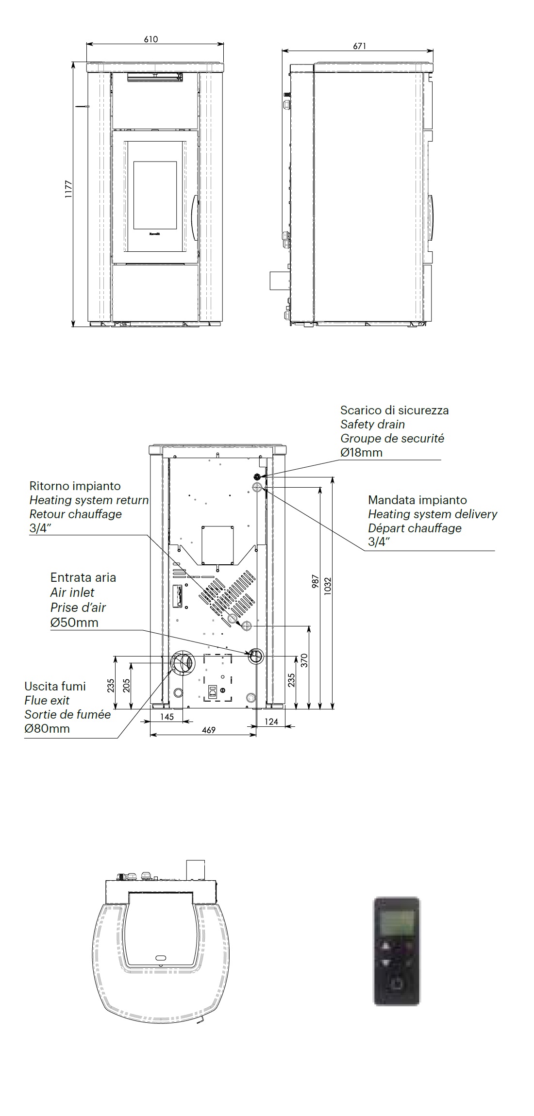 Hydro Pelletofen Ravelli 16.2 kW HRV 160 TOUCH STEEL metal Bronze