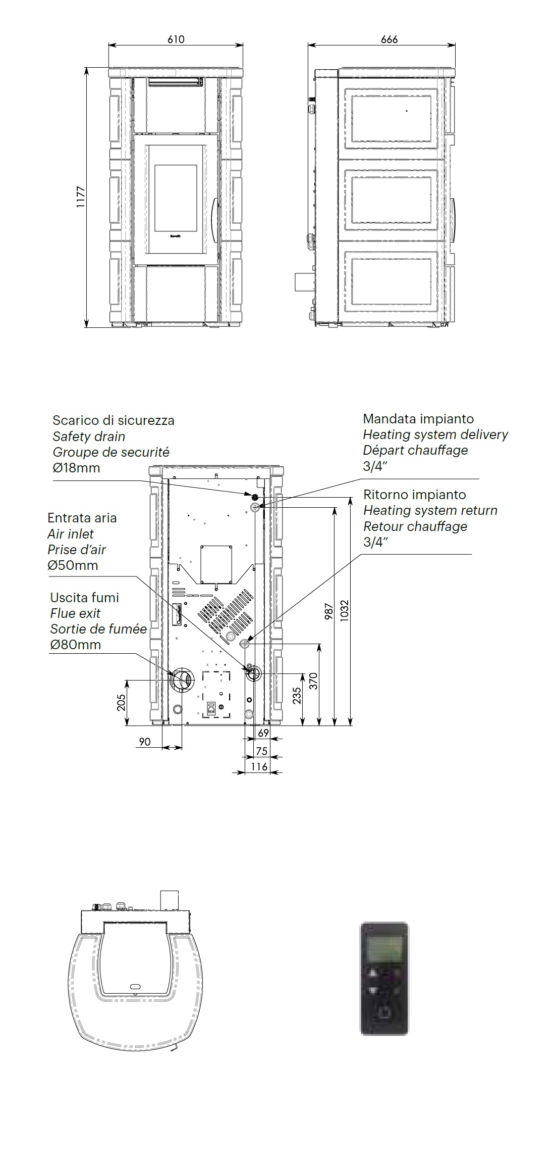 Hydro Pelletofen Ravelli 16.2 kW HRV 160 TOUCH keramic Anthrazit