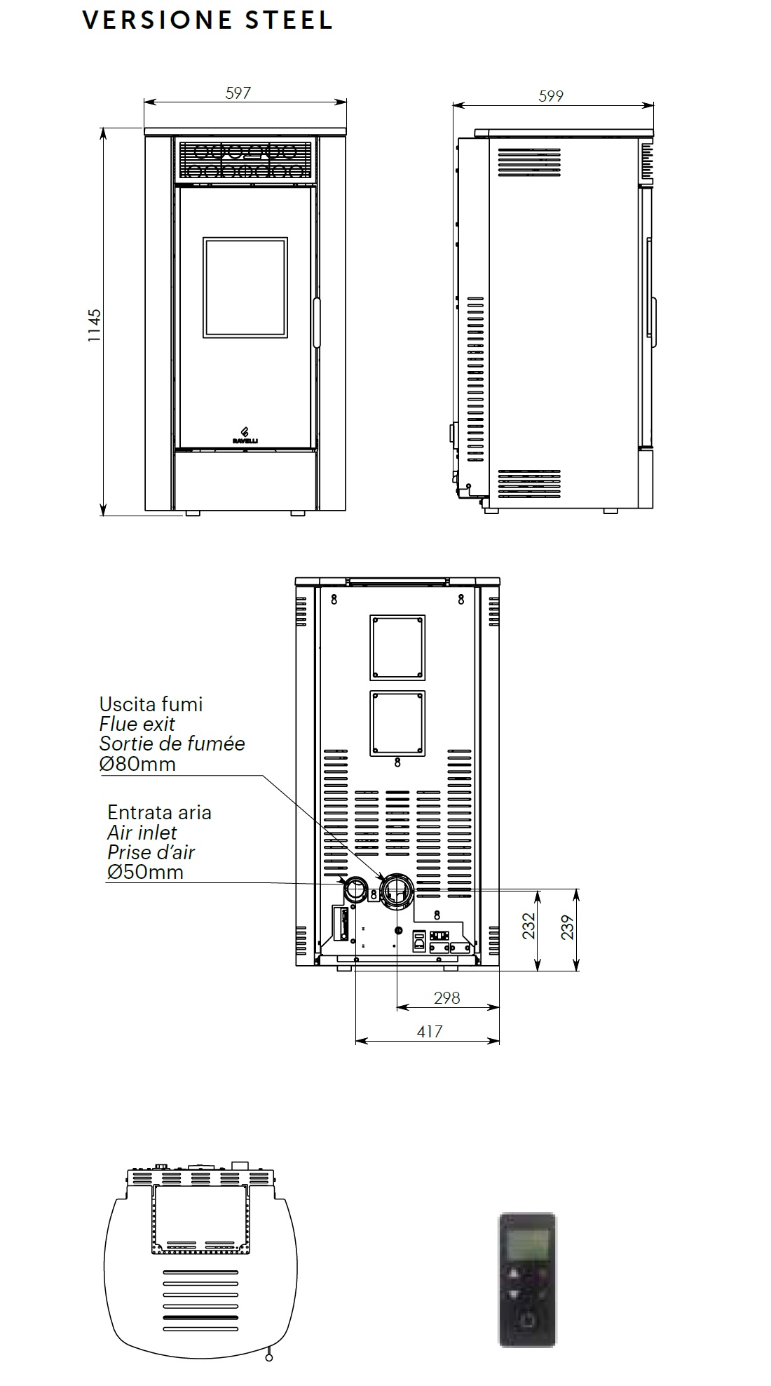 Pelletofen Ravelli 10.8 kW SPHERE V STEEL metal Bronze