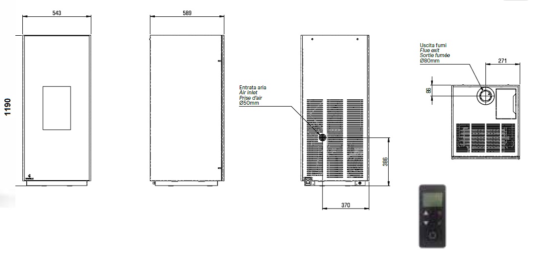 Pelletofen Ravelli 6.6 kW Square 7 metal Schwarz